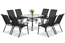 Conjunto de muebles de jardín de metal negro Módena para 8 personas con mesa cuadrada Garden Point