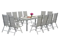 Garden Point muebles de jardín de aluminio gris claro con gran mesa Polywood Verona para 12 personas
