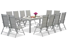 Garden Point muebles de jardín de aluminio gris claro con gran mesa Polywood Verona para 12 personas