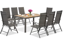 Garden Point muebles de jardín de aluminio gris con gran mesa de Verona Wood para 8 personas