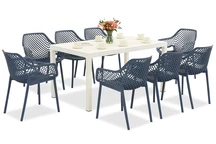 King/Aria conjunto de muebles de jardín blanco y azul para 8 personas Bica