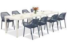 King Double/Aria conjunto de muebles de jardín blanco y azul para 8 personas Bica