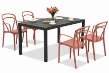 King/Vague Conjunto de muebles de jardín rojo antracita para 4 personas Bica