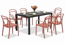 King/Vague Conjunto de muebles de jardín rojo antracita para 6 personas Bica