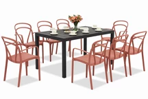 King/Vague Conjunto de muebles de jardín rojo antracita para 8 personas Bica