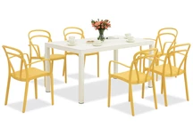 King/Vague conjunto de muebles de jardín blanco y naranja para 6 personas Bica