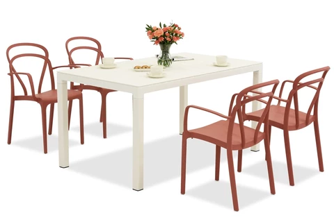 King/Vague conjunto de muebles de jardín blanco y rojo para 4 personas Bica