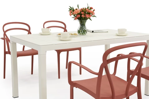 King/Vague conjunto de muebles de jardín blanco y rojo para 4 personas Bica
