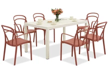 King/Vague conjunto de muebles de jardín blanco y rojo para 6 personas Bica