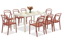 King/Vague conjunto de muebles de jardín blanco y rojo para 8 personas Bica