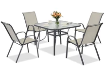 Modena muebles de jardín de metal para 4 con Garden Point mesa cuadrada gris claro