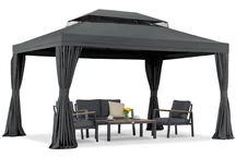 Pabellón de jardín antracita con cortinas Valencia 3x4m Garden Point