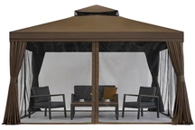 Pabellón de jardín con mosquitera y cortinas Valencia 4x4m marrón Garden Point