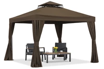 Pabellón de jardín marrón con cortinas Valencia 3x3m Garden Point