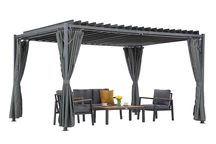 Pérgola antracita Tasos 3x4m con cortinas Garden Point