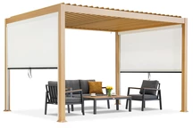 Pérgola de terraza autoportante Lagos 3x4 con persianas laterales de madera Garden Point de 3 m - blanco