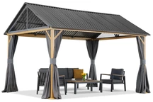 Cenador de jardín metálico Teramo con cortinas 4x3 Garden Point