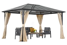 Moderno cenador de jardín Santiago 3x3,6m con cortinas Garden Point beige